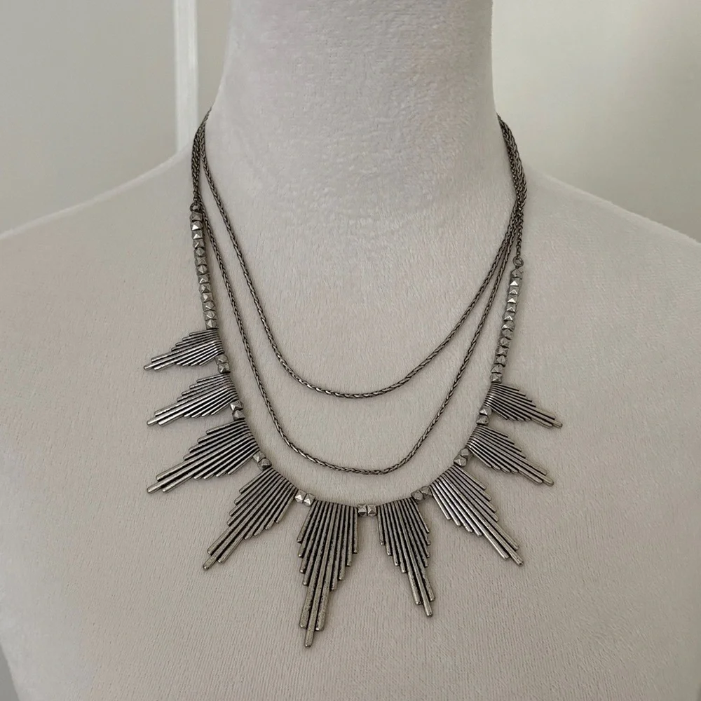 Lucky Brand Silver Fringe Statement Layered Necklace - OS - Picture 2 of 4
